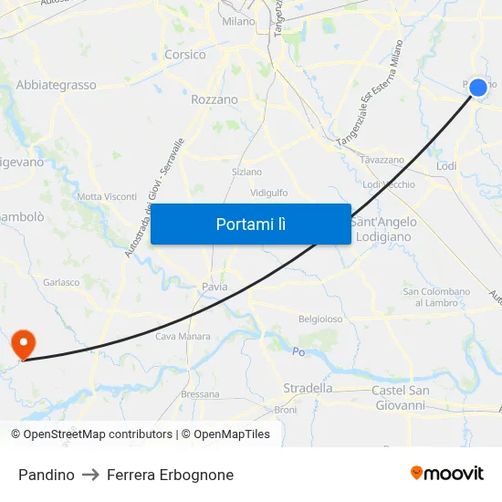 Pandino to Ferrera Erbognone map