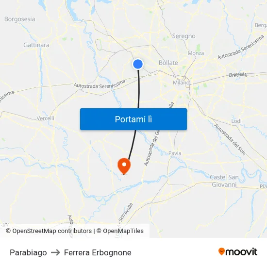 Parabiago to Ferrera Erbognone map