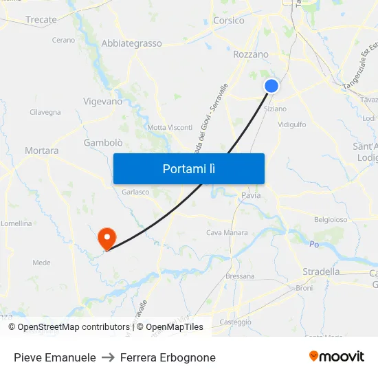 Pieve Emanuele to Ferrera Erbognone map