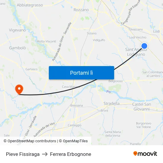 Pieve Fissiraga to Ferrera Erbognone map