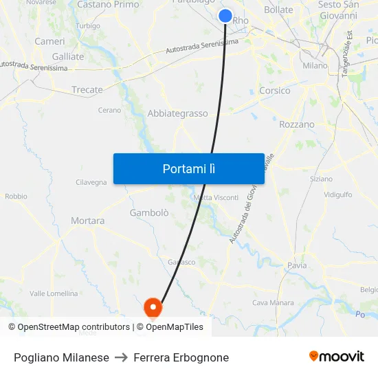 Pogliano Milanese to Ferrera Erbognone map