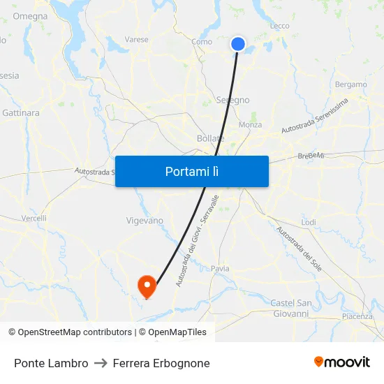 Ponte Lambro to Ferrera Erbognone map