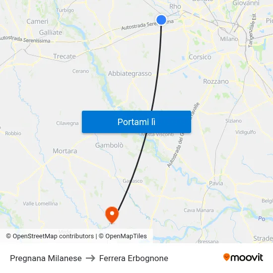 Pregnana Milanese to Ferrera Erbognone map