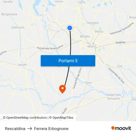 Rescaldina to Ferrera Erbognone map