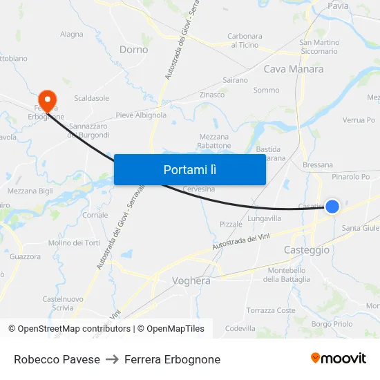 Robecco Pavese to Ferrera Erbognone map