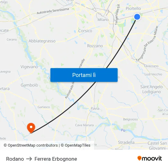 Rodano to Ferrera Erbognone map