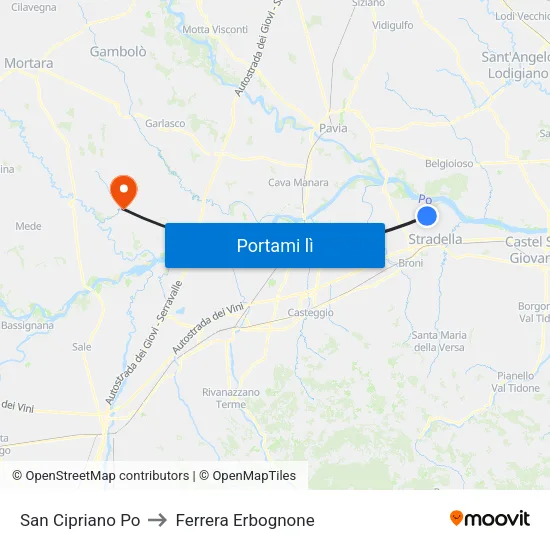 San Cipriano Po to Ferrera Erbognone map