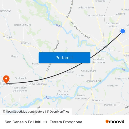 San Genesio Ed Uniti to Ferrera Erbognone map