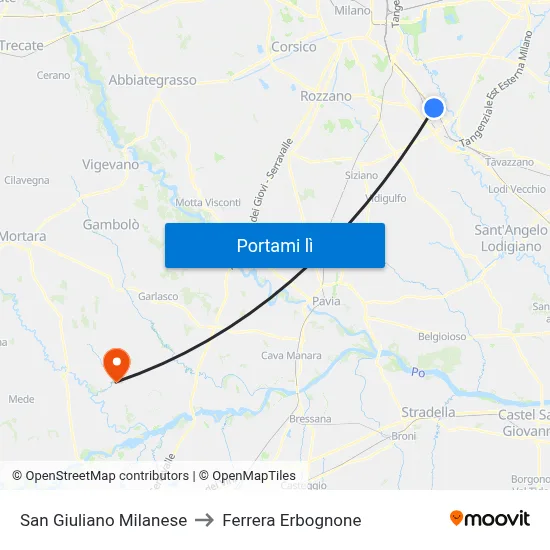 San Giuliano Milanese to Ferrera Erbognone map