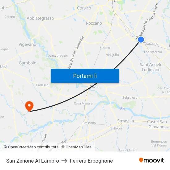 San Zenone Al Lambro to Ferrera Erbognone map