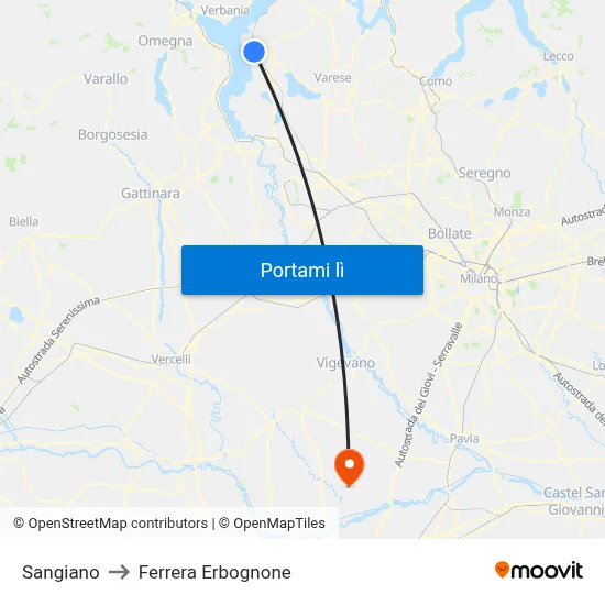 Sangiano to Ferrera Erbognone map