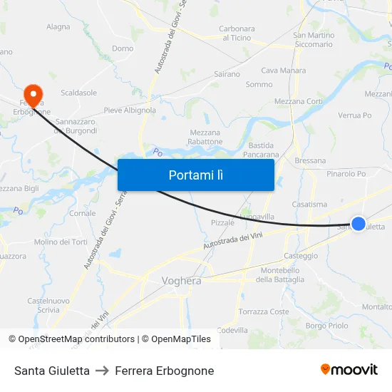 Santa Giuletta to Ferrera Erbognone map