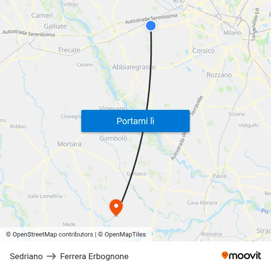 Sedriano to Ferrera Erbognone map