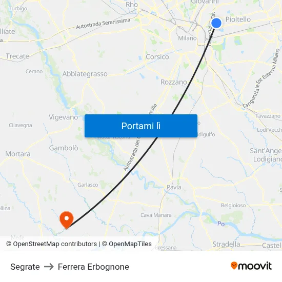 Segrate to Ferrera Erbognone map