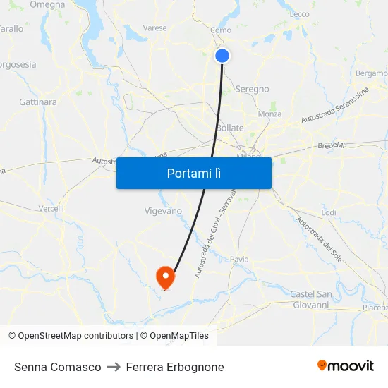 Senna Comasco to Ferrera Erbognone map