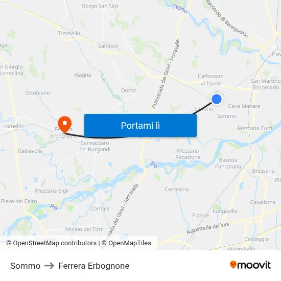 Sommo to Ferrera Erbognone map