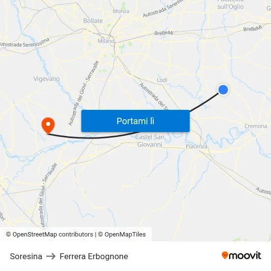 Soresina to Ferrera Erbognone map