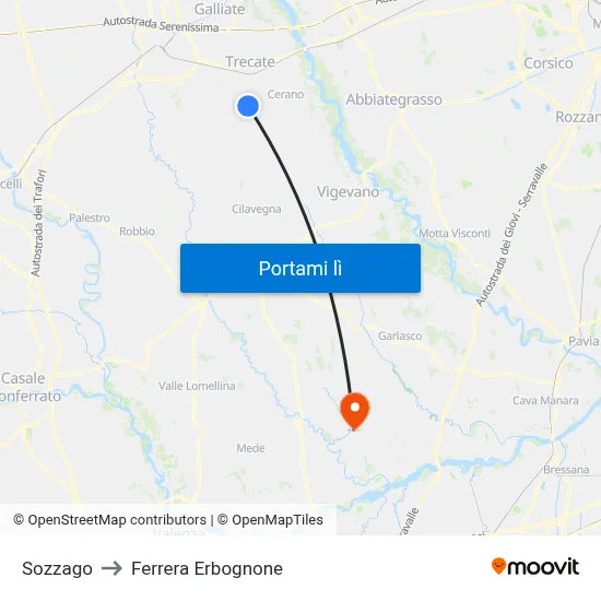 Sozzago to Ferrera Erbognone map