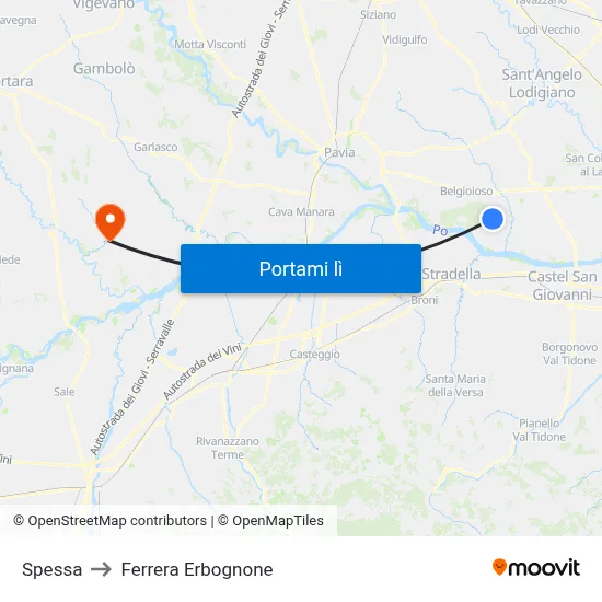 Spessa to Ferrera Erbognone map