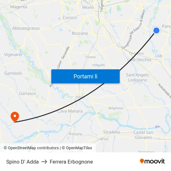 Spino D' Adda to Ferrera Erbognone map