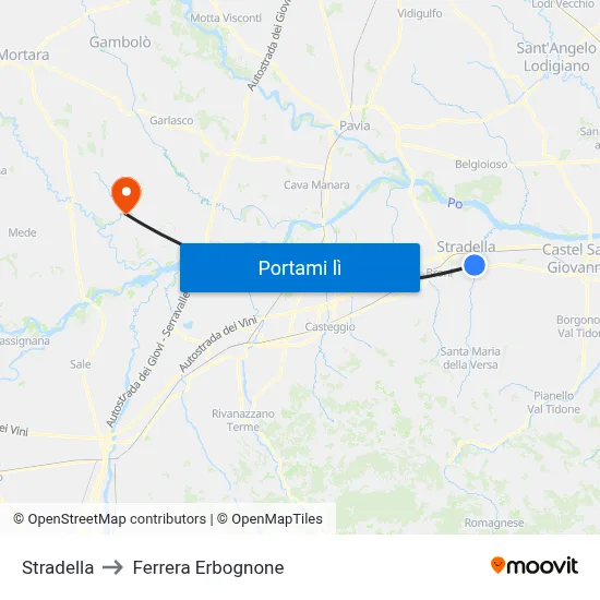 Stradella to Ferrera Erbognone map