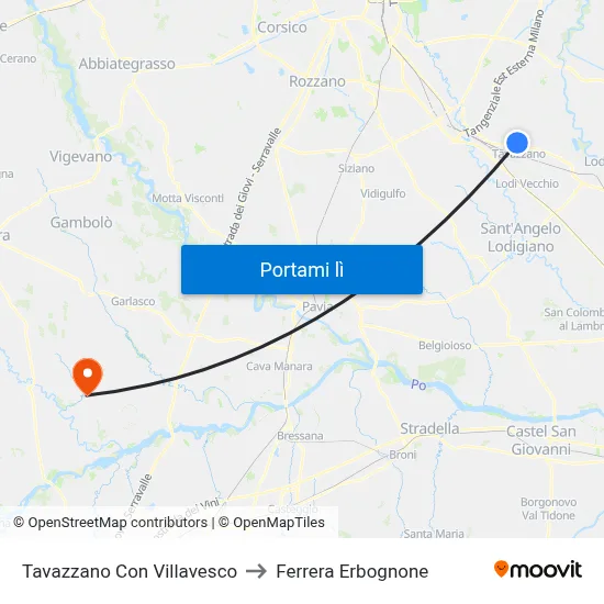 Tavazzano Con Villavesco to Ferrera Erbognone map
