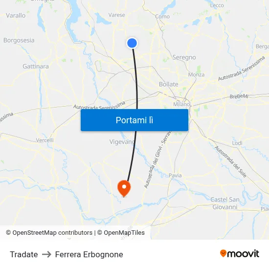 Tradate to Ferrera Erbognone map