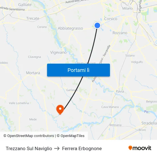 Trezzano Sul Naviglio to Ferrera Erbognone map