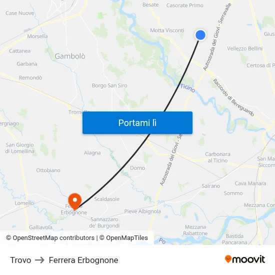 Trovo to Ferrera Erbognone map