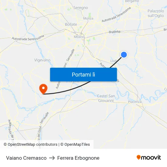 Vaiano Cremasco to Ferrera Erbognone map