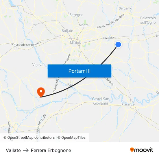 Vailate to Ferrera Erbognone map