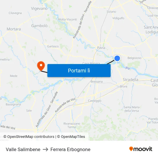 Valle Salimbene to Ferrera Erbognone map