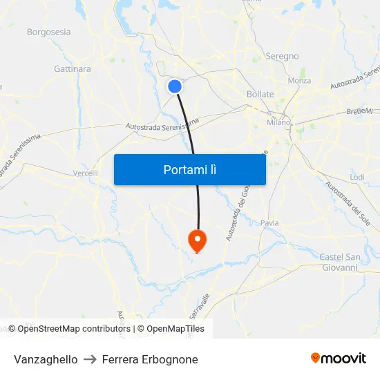 Vanzaghello to Ferrera Erbognone map