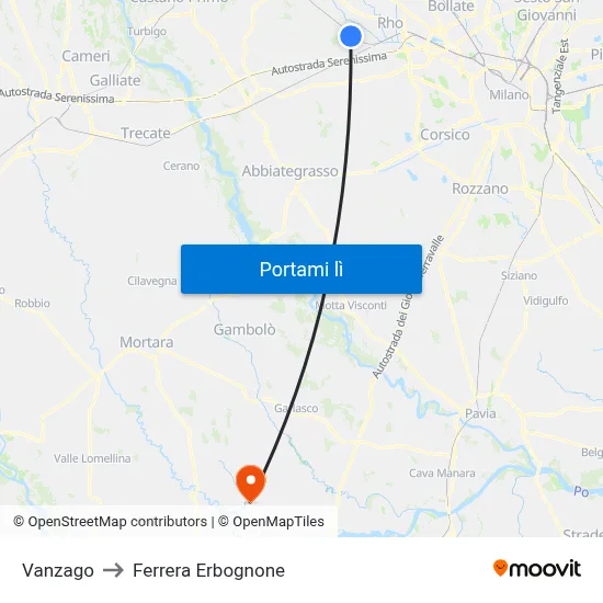 Vanzago to Ferrera Erbognone map