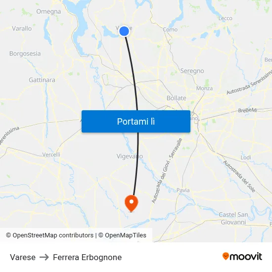 Varese to Ferrera Erbognone map