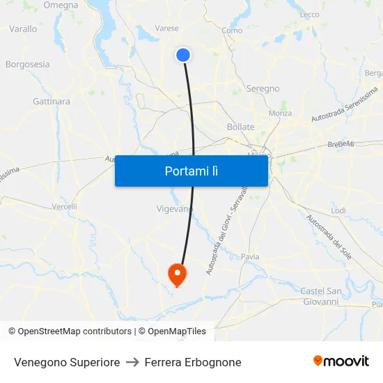 Venegono Superiore to Ferrera Erbognone map