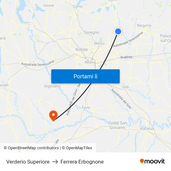 Verderio Superiore to Ferrera Erbognone map