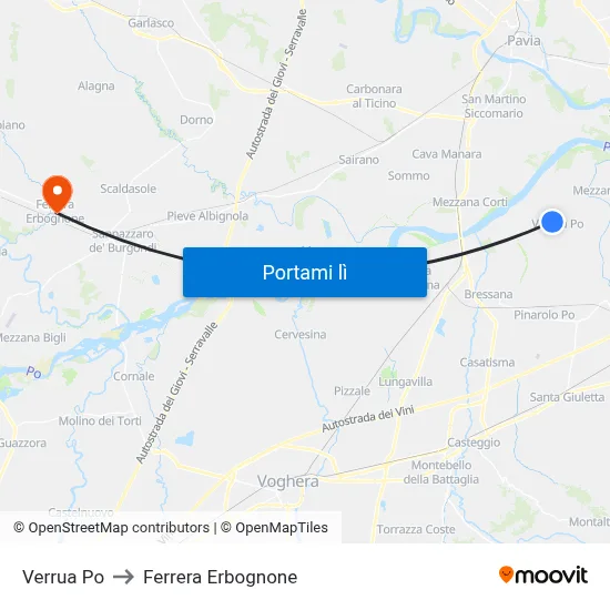 Verrua Po to Ferrera Erbognone map