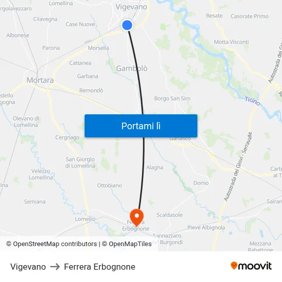 Vigevano to Ferrera Erbognone map