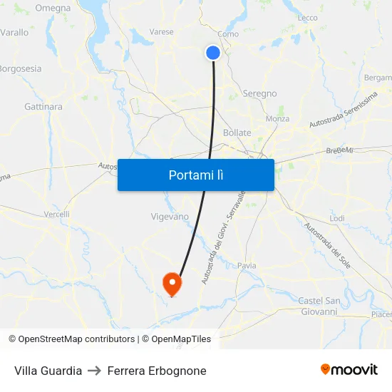 Villa Guardia to Ferrera Erbognone map