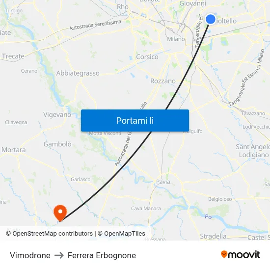 Vimodrone to Ferrera Erbognone map