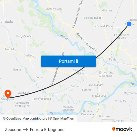 Zeccone to Ferrera Erbognone map