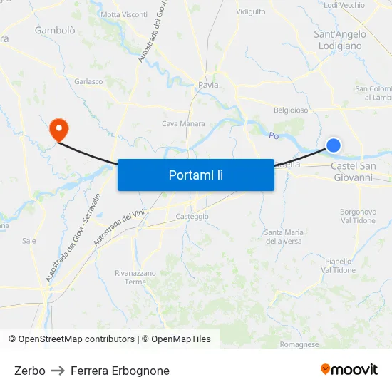 Zerbo to Ferrera Erbognone map