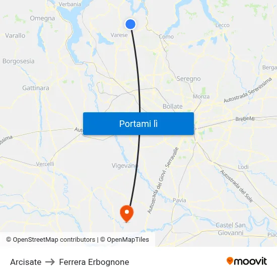 Arcisate to Ferrera Erbognone map