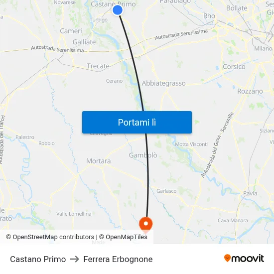 Castano Primo to Ferrera Erbognone map