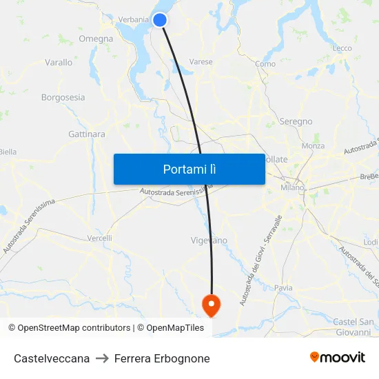 Castelveccana to Ferrera Erbognone map