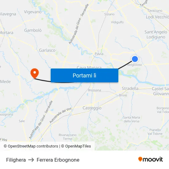 Filighera to Ferrera Erbognone map