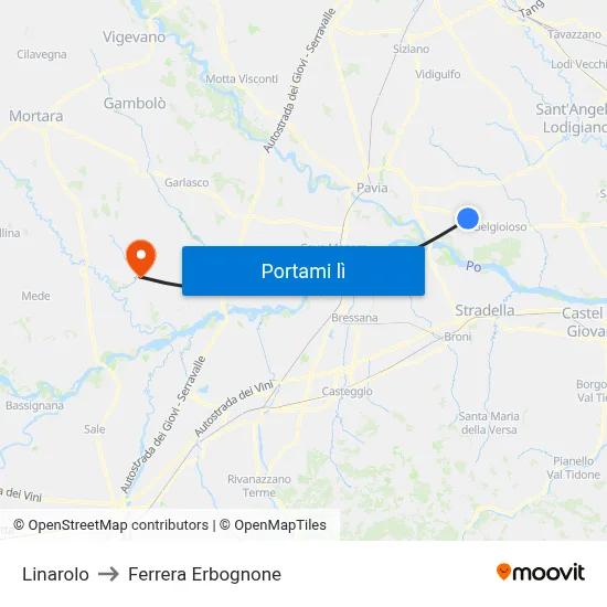 Linarolo to Ferrera Erbognone map