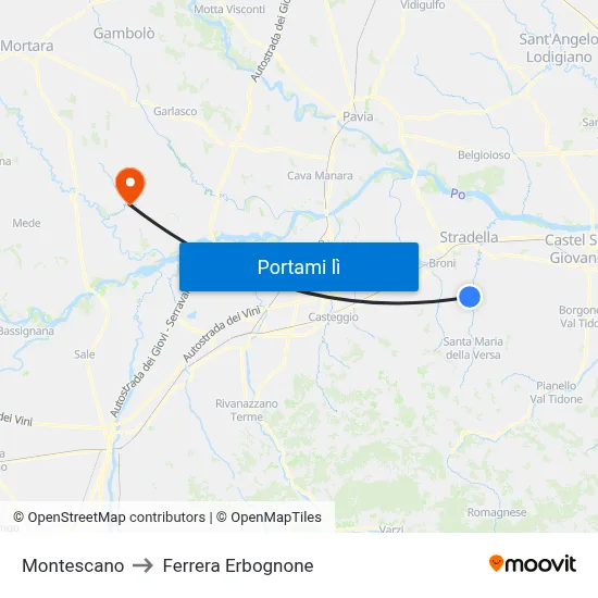 Montescano to Ferrera Erbognone map