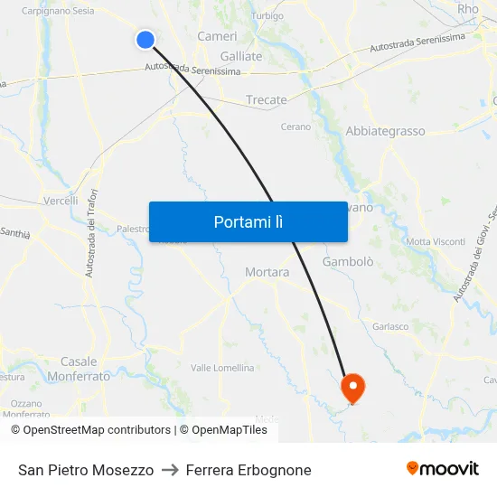 San Pietro Mosezzo to Ferrera Erbognone map